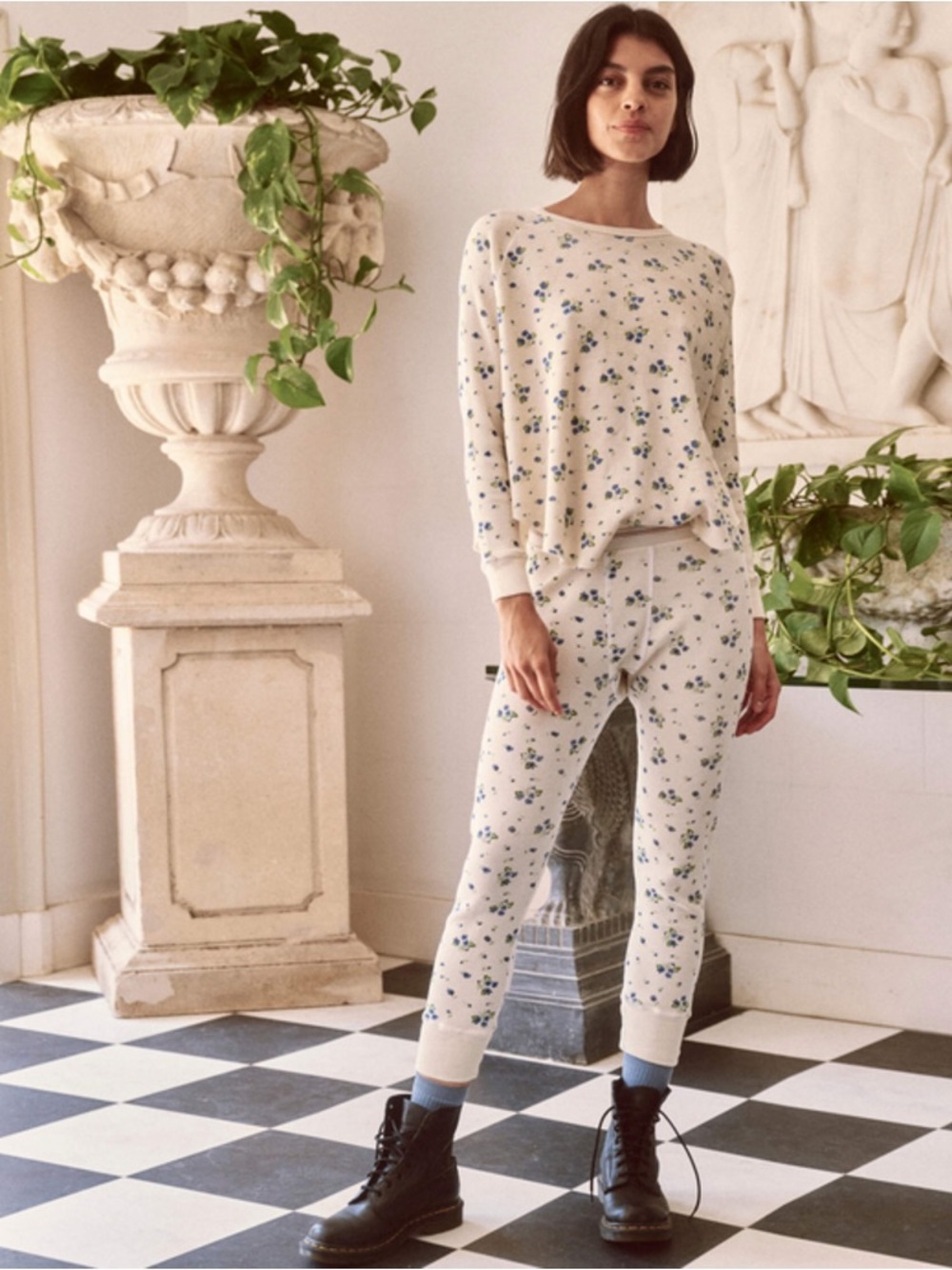 THE GREAT / Waffle Circle Tee Blue Moon Floral Thermal